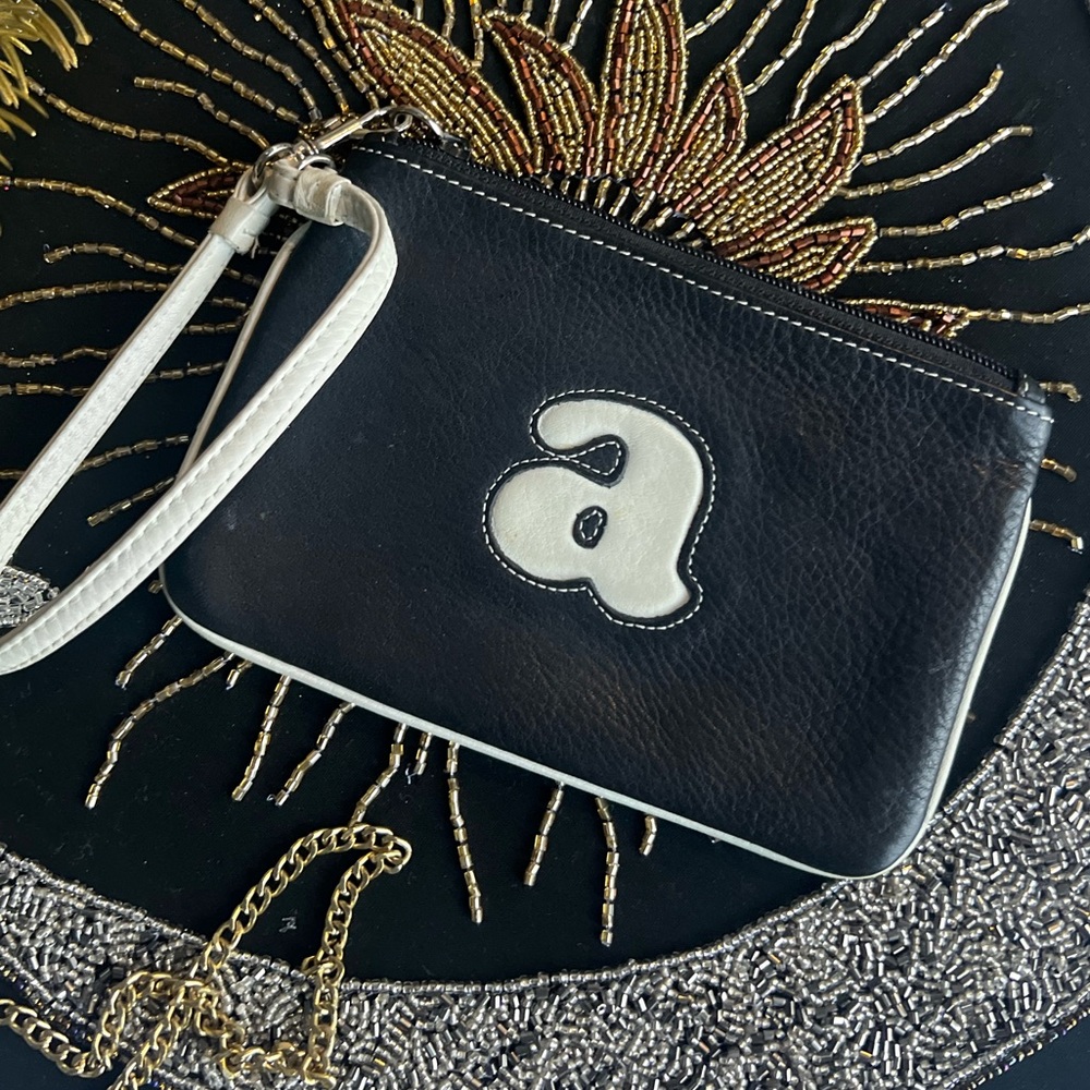 Y2K Black & White Monogram “A” Leather Wristlet